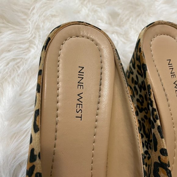 Nine West "Dayside" Leopard Fabric Comfortable Slip on peep toe Wedges 10 - Picture 6 of 13